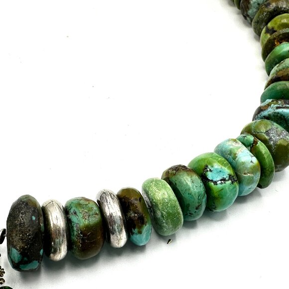 Vintage Sterling Silver & Turquoise Rondelle Necklace with Matrix Pendant — EUC - Picture 11 of 12